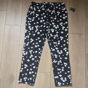 NWT Lord & Taylor black and white floral ankle pants SZ 8